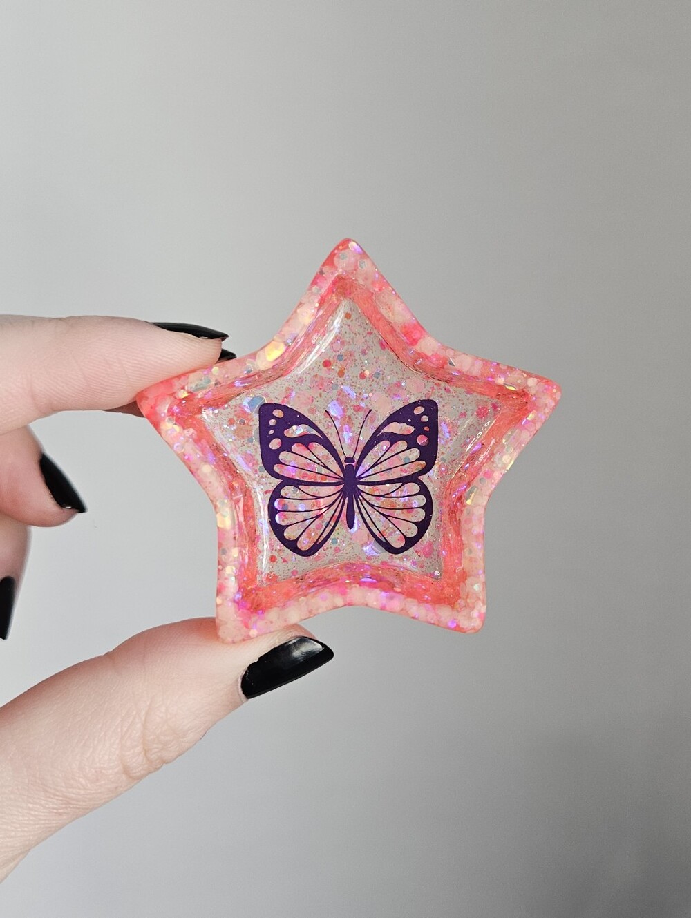 Handmade Pink Star Mini Resin Ring Dish Glow In The Dark Purple Butterfly